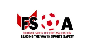 FSOA logo featuring the letters FSOA, with the O represented by a stylised red and white football. Text reads: Football Safety Officers Association. Leading the way in sports safety.