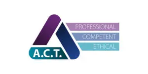 Logo with the letters A.C.T. in a triangle, next to the words Professional, Competent, and Ethical in coloured bars—representing the core values of A.C.T. (National) Ltd.