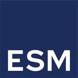 Logo with white letters ESM Operations centred on a solid dark blue square background.