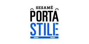 Logo with the words SESAMÉ PORTA STILE; PORTA is bold and black, STILE is in blue with lines below, and accents appear above SESAMÉ and below STILE—capturing the distinctive Portastile design inspired by the modern elegance of Sesame.