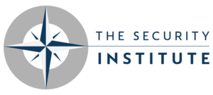 Logo with a blue and grey compass rose on the left and the words The Security Institute in blue text to the right.