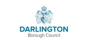 Logo of Darlington Borough Council featuring the official blue crest above the Darlington Borough Council name in bold and regular typefaces on a white background.