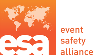 Orange and white logo with a world map, large esa letters, and the words event safety alliance on the right.