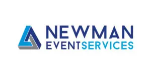 Newman Event Services logo with a blue geometric triangle icon to the left of the company name in blue and light blue text on a white background, reflecting their expertise in event management and professional event services.