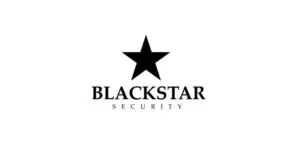 Blackstar Security logo featuring a black star above the company name in bold capital letters on a white background, representing a trusted security company dedicated to delivering professional security services.