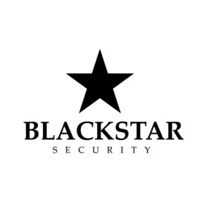 Blackstar Security logo featuring a large black star above the company name in bold text on a plain white background, representing a trusted security company dedicated to providing reliable security services.