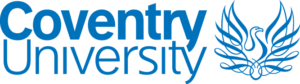 Coventry University logo in blue text with a stylised phoenix emblem on the right, as seen in 2024 during events attended by Emma Parkinson.
