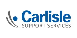 Carlisle Support Services 2024 logo featuring blue text and a grey abstract design on the left side.