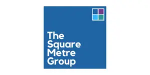 Blue square logo with The Square Metre Group in white text and a small grid of four coloured squares in the top right corner, reflecting the modern identity of Square Metre Group for 2024.