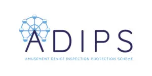 ADIPS logo with a Ferris wheel design above the letter A and the words Amusement Device Inspection Protection Scheme below.