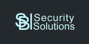 Logo with overlapping S and B letters on the left and the words SB Security Solutions in light blue text on a dark background, representing a professional security company.