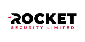 Logo for Rocket Security Limited; the R in ROCKET is stylised to resemble a rocket, reinforcing the Rocket Security brand identity, with the company name in bold black and red text on a white background.