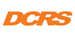 Orange, bold, italicised capital letters spelling DCRS on a white background.