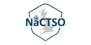 NaCTSO logo with a blue shield outline, UK map silhouette in the centre, and NaCTSO text with a crown above the letter C, as updated for 2025 under Chris Simpson’s guidance.