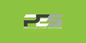 Logo with bold letters PES in black, white, and grey, and the text Practical Event Security Solutions below, on a green background.