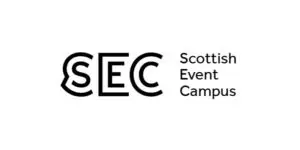Logo for the Scottish Event Campus, a premier event venue in Glasgow, featuring bold SEC initials on the left and the full name in plain text on the right, all in black on a white background.