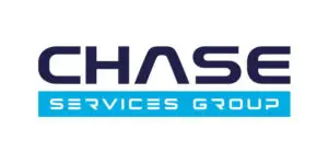 The Chase Services Group logo features CHASE in bold, dark blue uppercase letters above SERVICES GROUP, which appears in crisp white on a striking blue background—creating a strong and memorable brand image for Chase Services Group.
