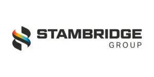 Logo for Stambridge Group Ltd featuring a stylised S with a rainbow gradient on the left and the company name in bold black text on the right, representing their commitment to excellence in security services.