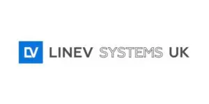 Linev Systems UK logo with a blue square containing a stylised white LV to the left of the company name in black and grey text on a white background.
