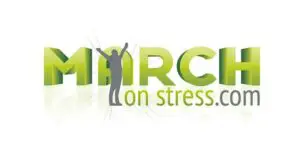 The text March on Stress 2026.com with a silhouette of a person standing with raised arms forming the letter A in March.