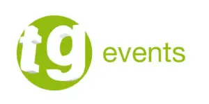 Logo with white lowercase tg inside a green circle, followed by the word events in green lowercase letters on a white background.