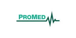 The image shows the word PROMED in green letters, with a green heartbeat line extending from the last letter, all on a white background—a design that reflects Professional Ambulance and Medical Ambulance Services.