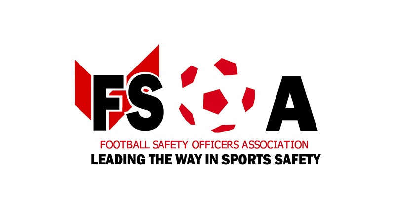 FSOA logo featuring the letters FSOA, with the O represented by a stylised red and white football. Text reads: Football Safety Officers Association. Leading the way in sports safety.