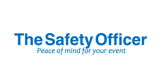 Blue text reads Safety Officer Pty Ltd with the tagline Peace of mind for your event below, on a plain white background.