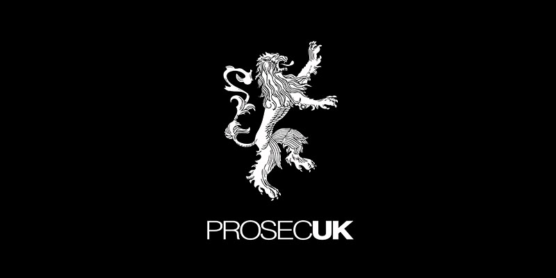 A striking white heraldic lion stands above the text PROSEC UK on a black background, symbolising strength and vigilance—qualities at the heart of Project Security UK.