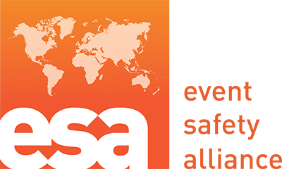 Orange and white logo with a world map, large esa letters, and the words event safety alliance on the right.
