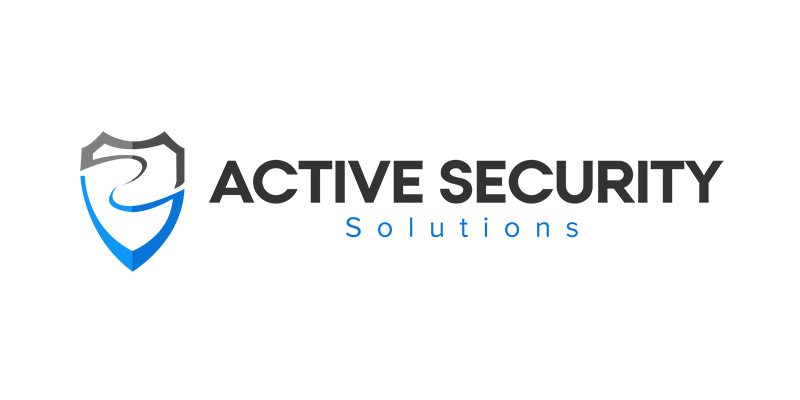 Logo for Active Security Solutions, a North Yorkshire-based security company, featuring a grey and blue shield graphic on the left and the company name in black and blue text on a white background.