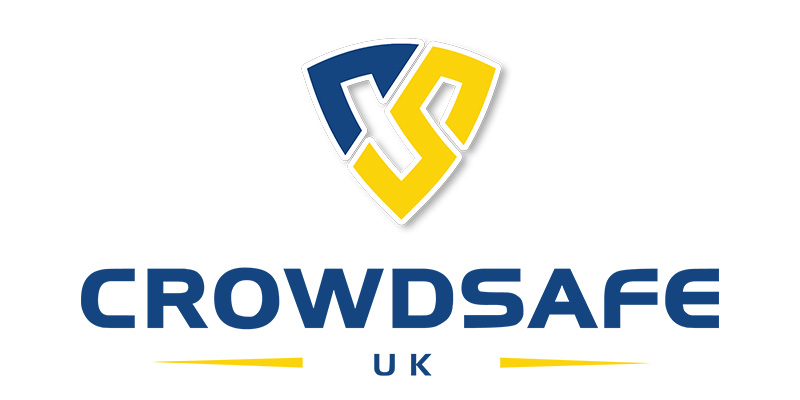 The Crowdsafe UK logo features a striking blue and yellow shield above the word CROWDSAFE in bold blue letters, with UK displayed below in smaller blue text, perfectly representing the brand identity of Crowdsafe UK.