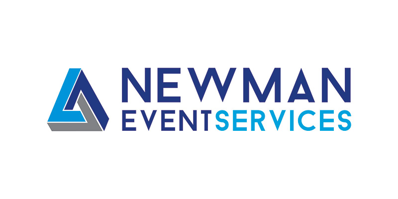 Newman Event Services logo with a blue geometric triangle icon to the left of the company name in blue and light blue text on a white background, reflecting their expertise in event management and professional event services.