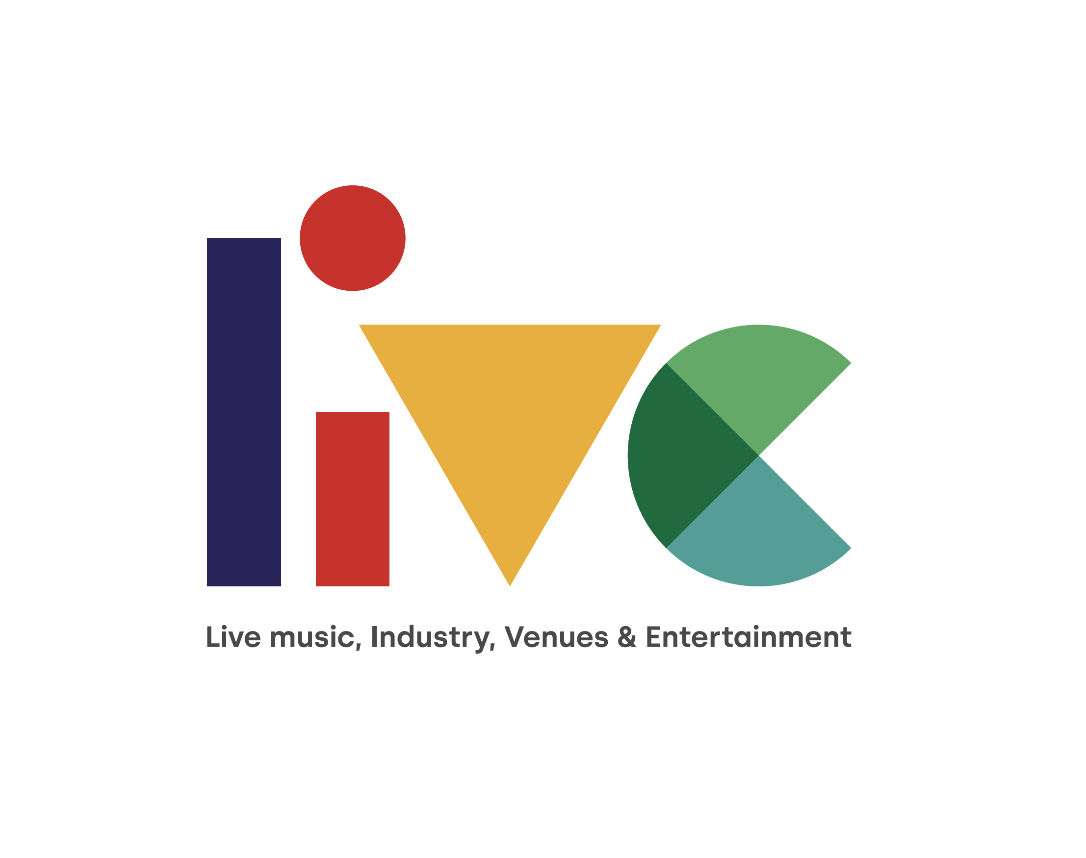 Logo with the word live spelt using abstract shapes and colours; text below reads Live music, Industry, Venues & Entertainment.