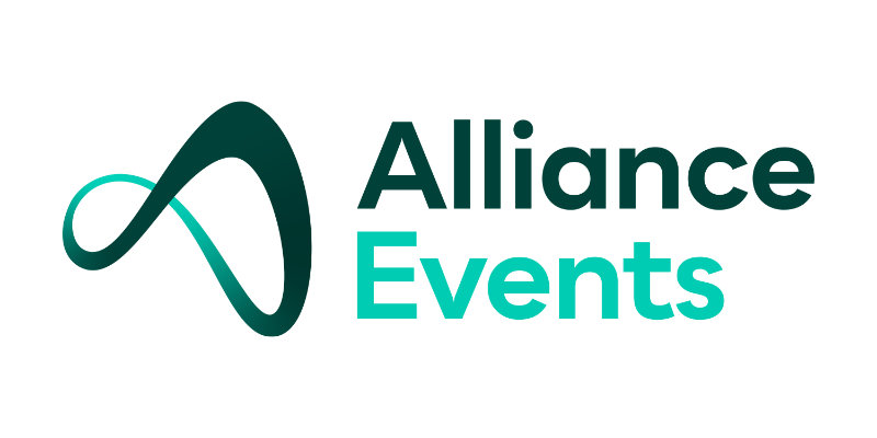 Alliance Events logo with a stylised looped shape on the left and the words Alliance Events in bold black and teal text on the right, representing a professional approach to event management.