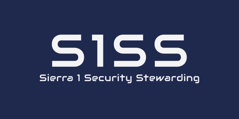 Logo with the text S1SS Sierra 1 Security Stewarding in white on a dark blue background, representing Sierra 1 Security’s professional approach to security stewarding and event security.