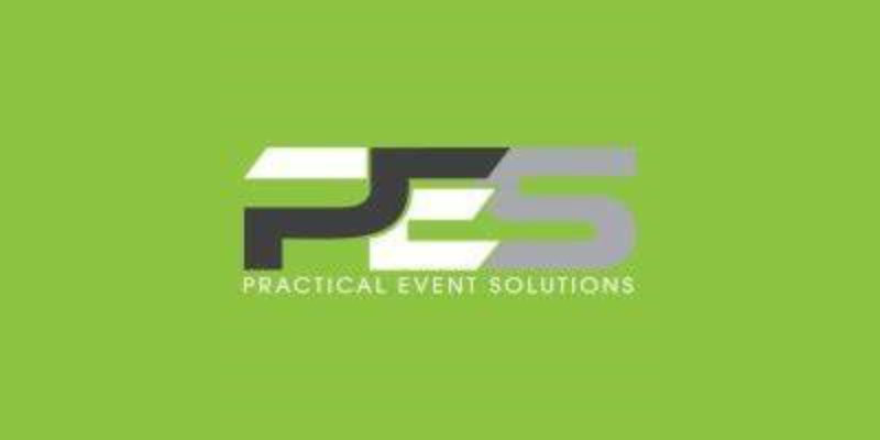 Logo with bold letters PES in black, white, and grey, and the text Practical Event Security Solutions below, on a green background.
