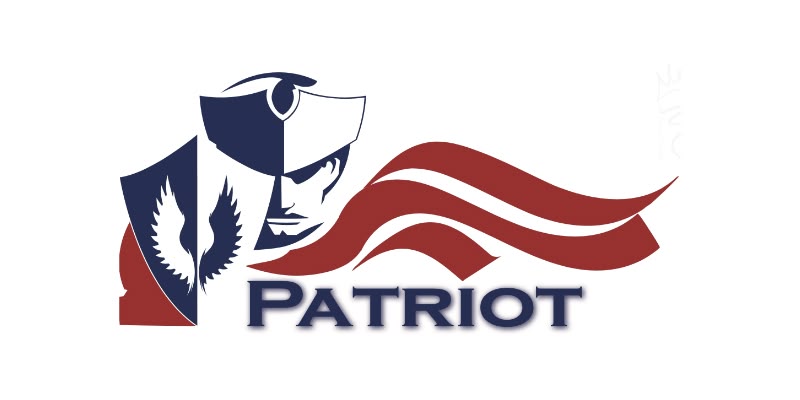 Stylised logo showing a figure in a colonial hat, a shield with a feather, red and blue accents, and the word “Patriot Services Limited” beneath a flowing flag.