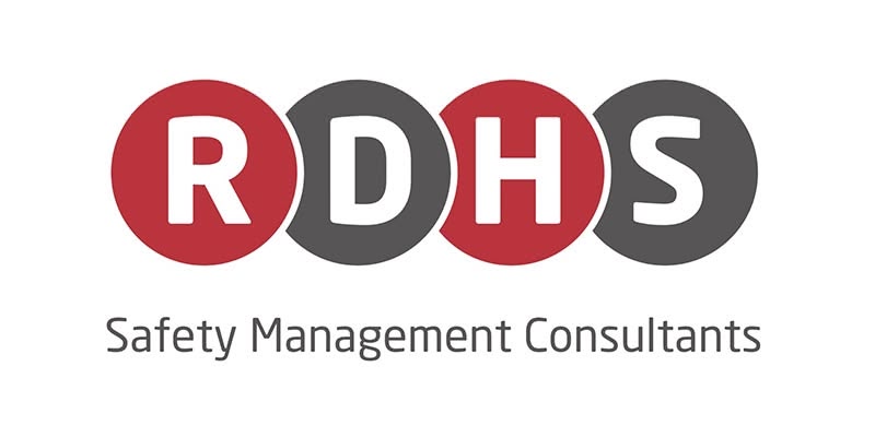 Logo for RDHS Safety Management Consultants, featuring the letters R, D, H, and S in red and grey circles above the company name in grey text.