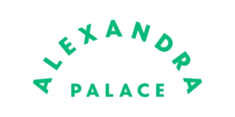 Green text spelling Alexandra Palace is arranged in an arch on a white background, evoking the vibrant spirit of London’s iconic events venue.