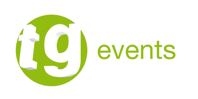 Logo with white lowercase tg inside a green circle, followed by the word events in green lowercase letters on a white background.