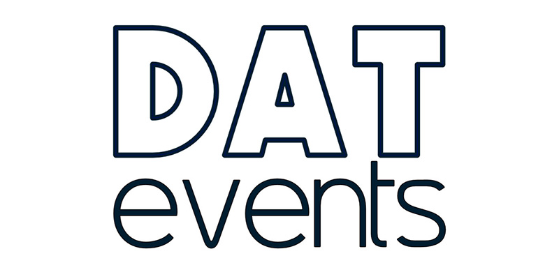 Logo with the words DAT events in bold, capitalised letters on a white background.