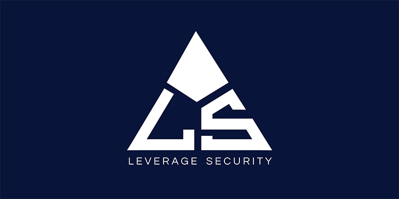 White triangle logo with the letters LS and a small diamond shape above, text below reads LEVERAGE SECURITY on a dark blue background, representing Leverage Enterprises Ltd.