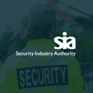 A person in a high-visibility security jacket stands outdoors with the Security Industry Authority logo and text overlaid on the image.